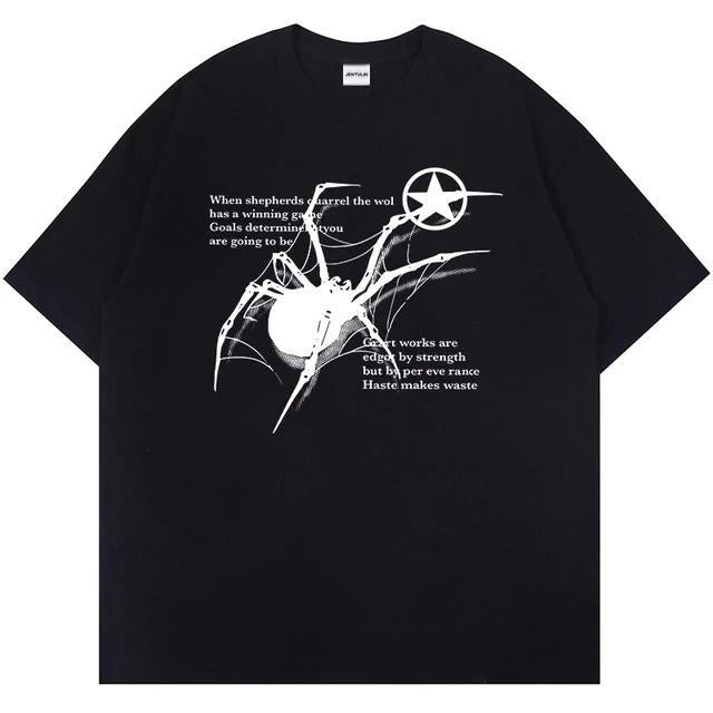 ESC BUTİK Y2k Spider Baskılı Siyah T-shirt