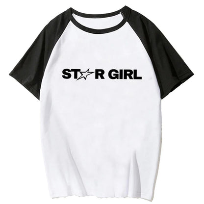 ESC BUTİK Y2k Star Girl Beyaz Reglan Kol Oversize T-shirt