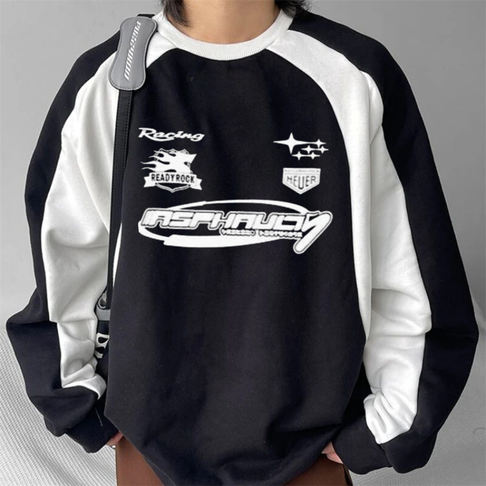 ESC BUTİK Y2K Streetwear Racing Have Baskılı Siyah Unisex Oversize Bisiklet Yaka Sweatshirt