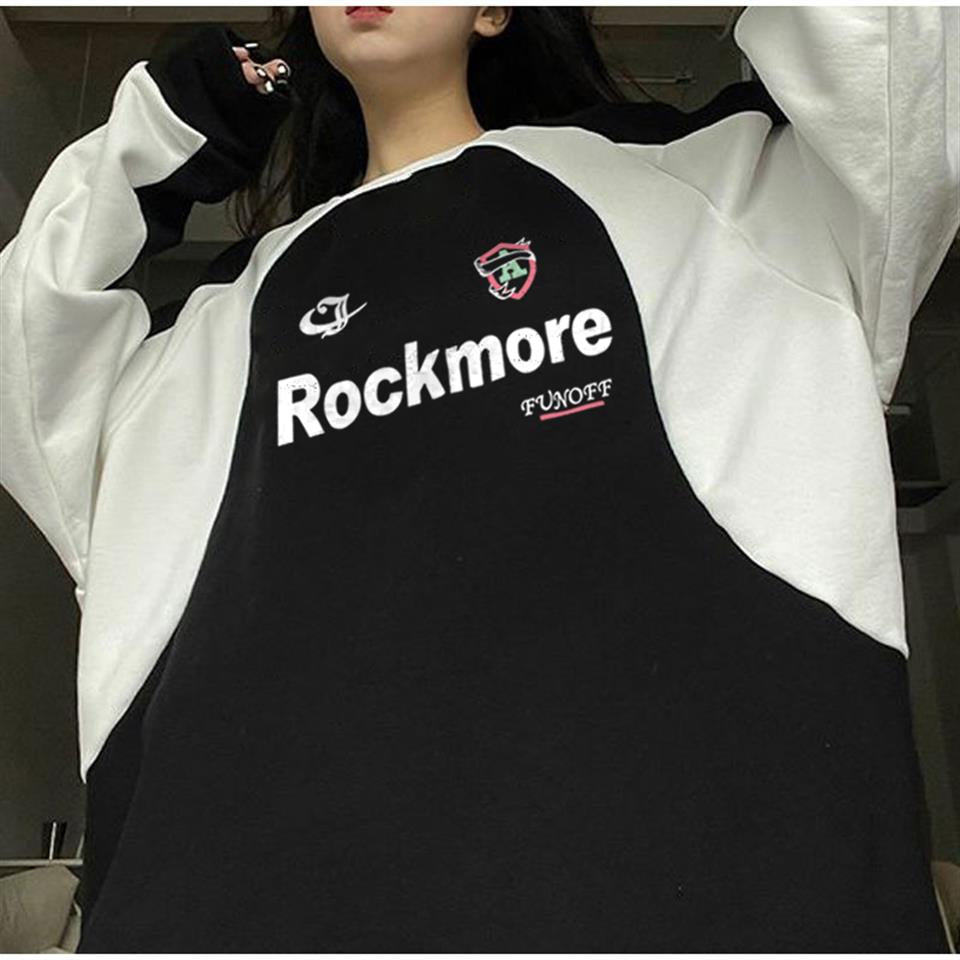 ESC BUTİK Y2K Streetwear Rockmore Funoff Baskılı Siyah Unisex Oversize Bisiklet Yaka Sweatshirt