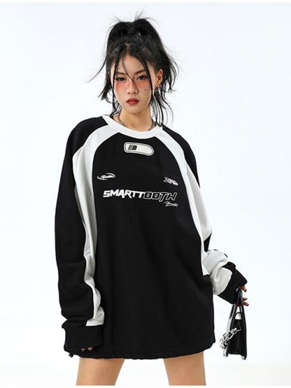 ESC BUTİK Y2K Streetwear Smarttooth Baskılı Siyah Unisex Oversize Bisiklet Yaka Sweatshirt