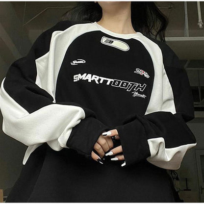 ESC BUTİK Y2K Streetwear Smarttooth Baskılı Siyah Unisex Oversize Bisiklet Yaka Sweatshirt