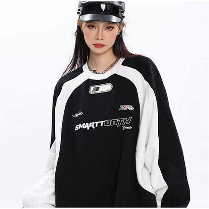 ESC BUTİK Y2K Streetwear Smarttooth Baskılı Siyah Unisex Oversize Bisiklet Yaka Sweatshirt