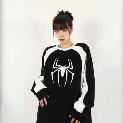 ESC BUTİK Y2K Streetwear Spider Baskılı Siyah Unisex Oversize Bisiklet Yaka Sweatshirt