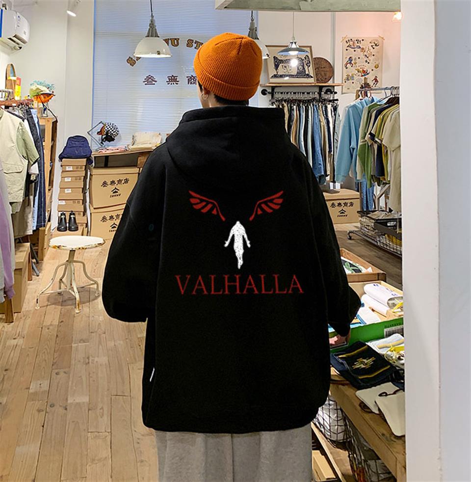 ESC BUTİK Y2k Valhalla Sırt Baskılı Siyah Unisex Oversize Kapüşonlu Sweatshirt