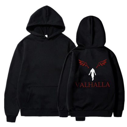 ESC BUTİK Y2k Valhalla Sırt Baskılı Siyah Unisex Oversize Kapüşonlu Sweatshirt