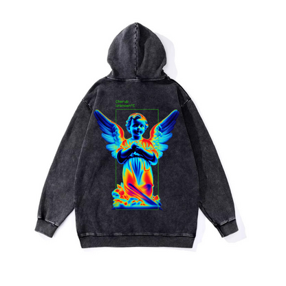 ESC BUTİK Yıkamalı Angel Vintage Kapüşonlu Sweatshirt