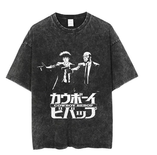 ESC BUTİK Yıkamalı Anime Cowboy Bebop Baskılı Unisex Oversize Vintage T-shirt