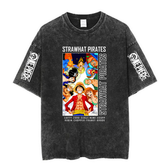 ESC BUTİK Yıkamalı Anime One Baskılı Unisex Oversize Vintage T-shirt