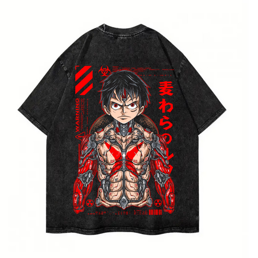 ESC BUTİK Yıkamalı Anime One Luffy Baskılı Unisex Oversize Vintage T-shirt