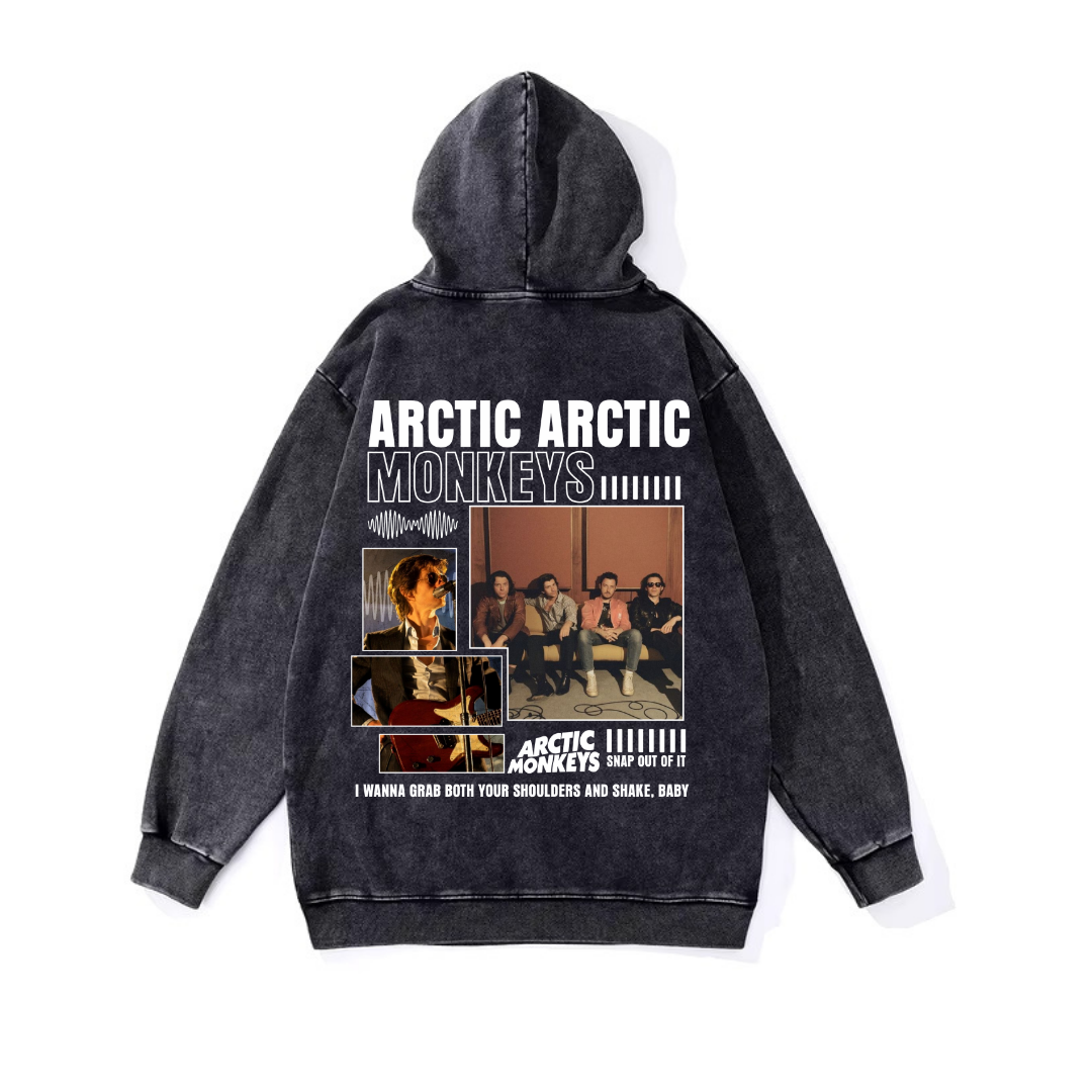 ESC BUTİK Yıkamalı Artic Monkeys Vintage Kapüşonlu Sweatshirt