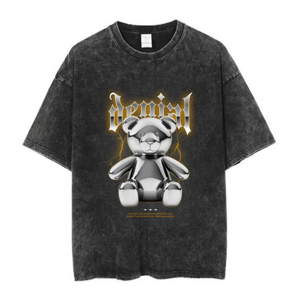 ESC BUTİK  Yıkamalı Bear Baskılı Unisex Oversize Vintage T-shirt