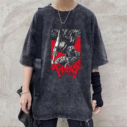 ESC BUTİK Yıkamalı Berserk Eskitme T-shirt