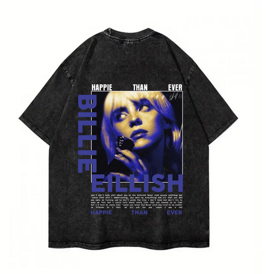 ESC BUTİK Yıkamalı Billie Eilish Baskılı Unisex Oversize Vintage T-shirt