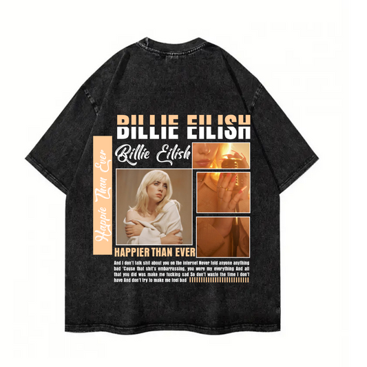 ESC BUTİK Yıkamalı Billie Eilish Baskılı Unisex Oversize Vintage T-shirt