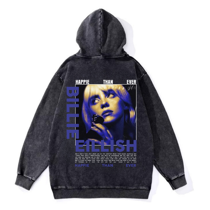 ESC BUTİK Yıkamalı Billie Eilish Vintage Kapüşonlu Sweatshirt