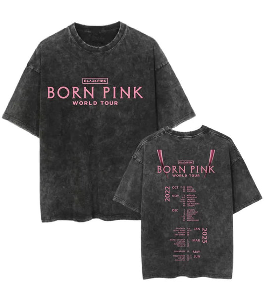 ESC BUTİK Yıkamalı Born Pink Baskılı Unisex Oversize Vintage T-shirt