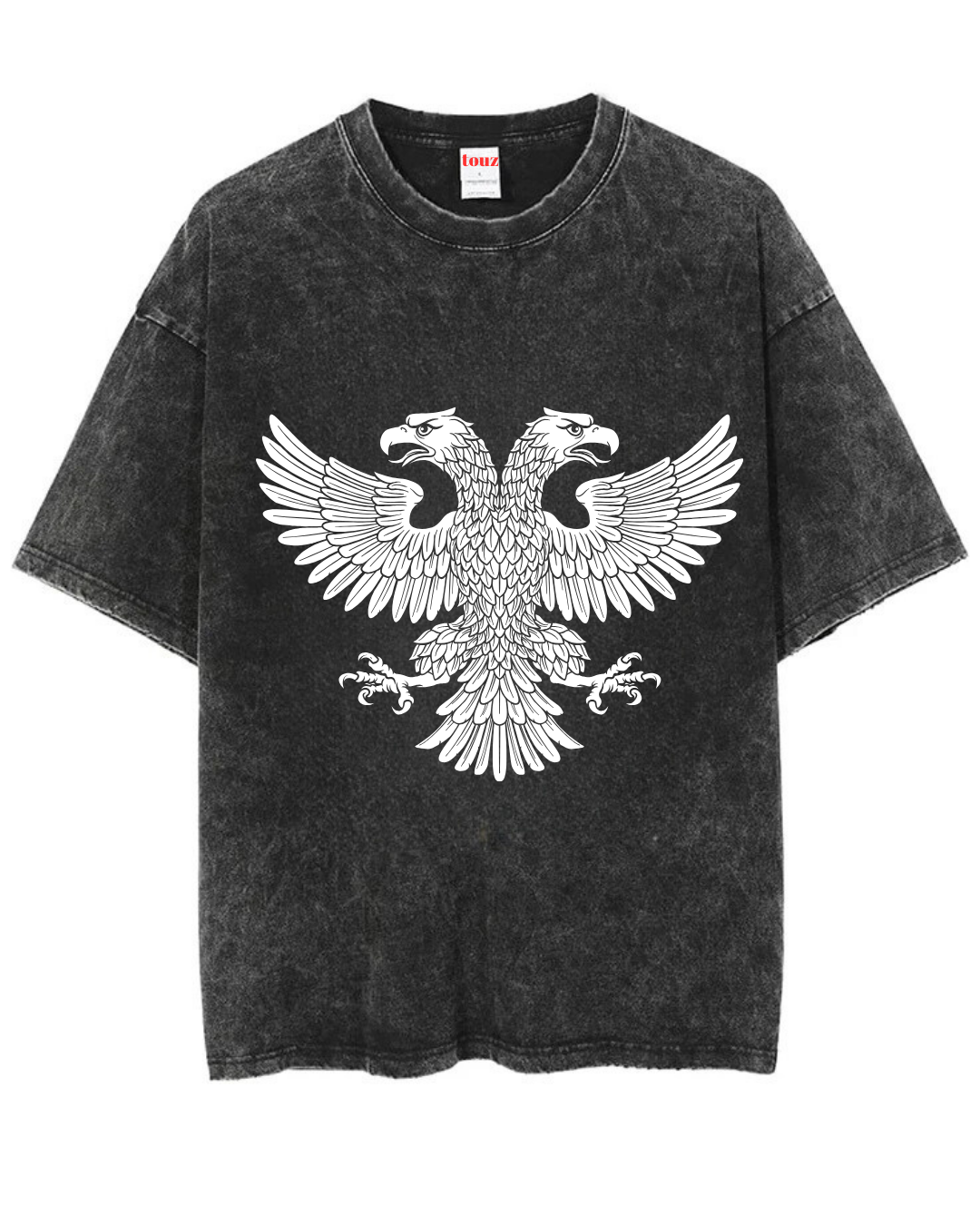 ESC BUTİK Yıkamalı Çift Başlı Kartal Baskılı Unisex Oversize Vintage T-shirt