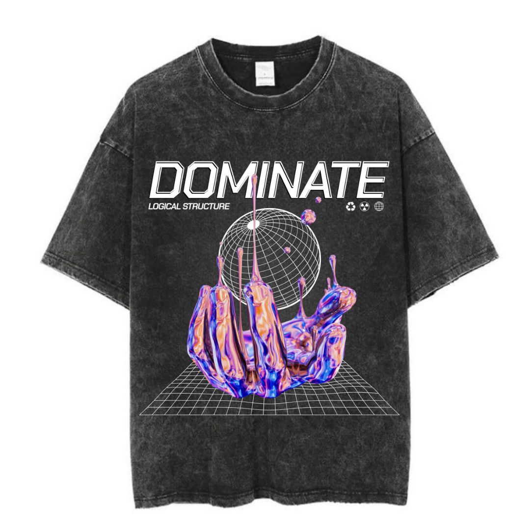 ESC BUTİK  Yıkamalı Dominate Baskılı Unisex Oversize Vintage T-shirt