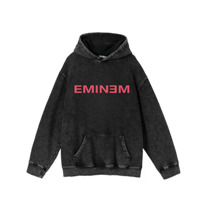 ESC BUTİK Yıkamalı Eminem Vintage Kapüşonlu Sweatshirt