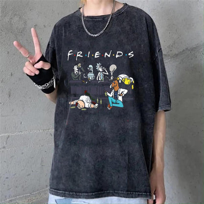 ESC BUTİK Yıkamalı Friends Baskılı Unisex Oversize Vintage Eskitme T-shirt