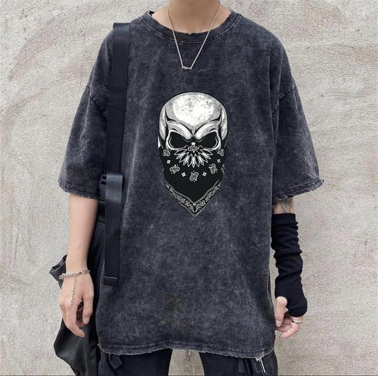 ESC BUTİK Yıkamalı Gang Skull Unisex Eskitme T-shirt