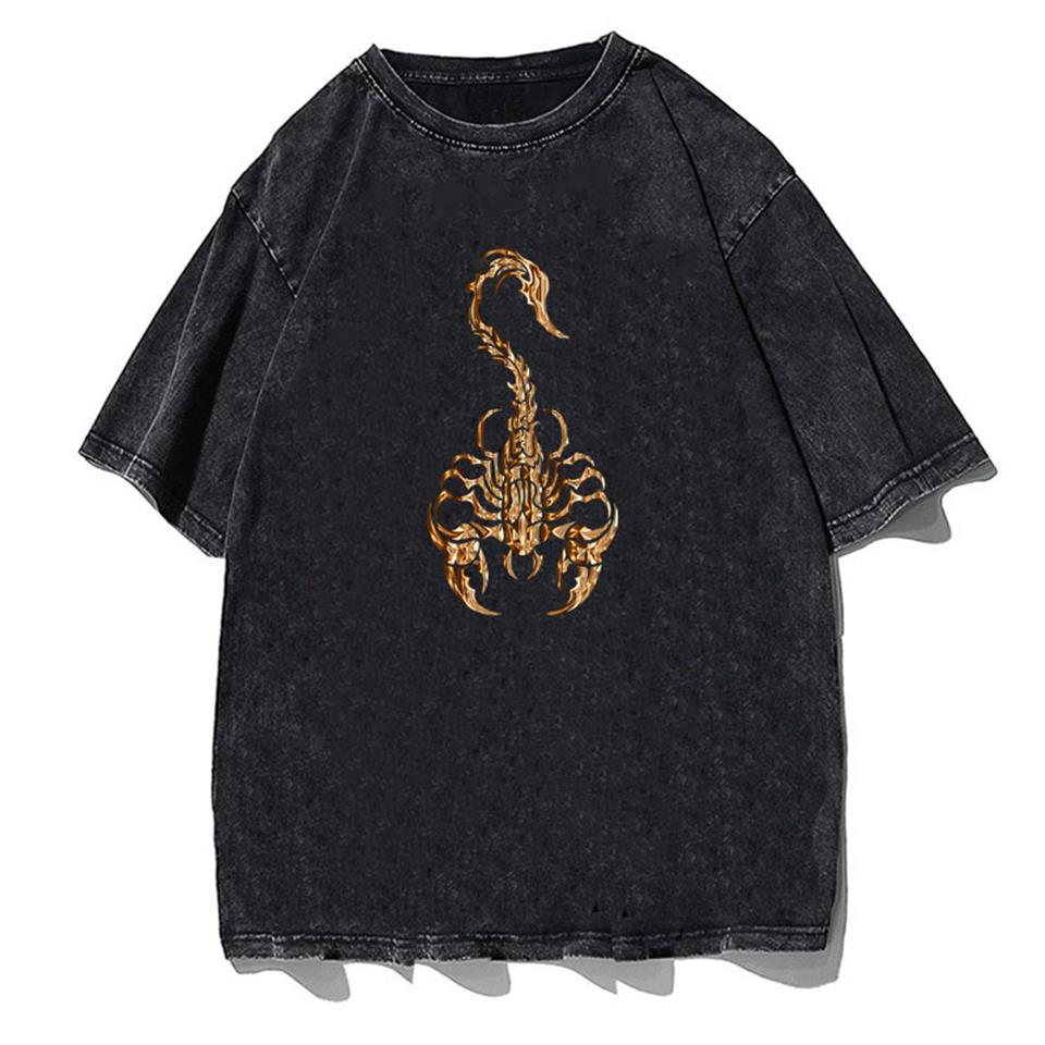 ESC BUTİK Yıkamalı Gothic Scorpion Unisex Eskitme T-shirt