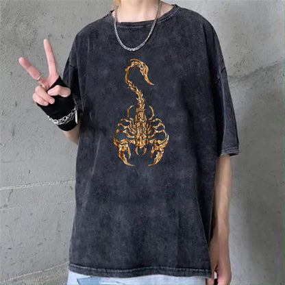 ESC BUTİK Yıkamalı Gothic Scorpion Unisex Eskitme T-shirt