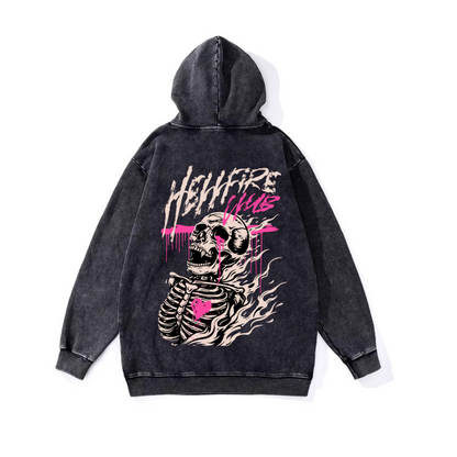 ESC BUTİK Yıkamalı Hellfire Vintage Kapüşonlu Sweatshirt