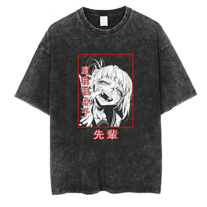 ESC BUTİK Yıkamalı Himiko Toga Unisex Eskitme T-shirt