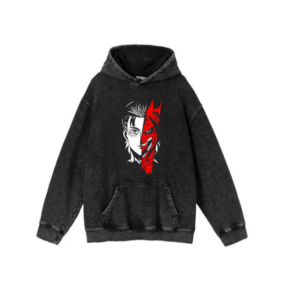 ESC BUTİK Yıkamalı Kumaş Anime Attack On Titan Kapüşonlu Hoodie Sweatshirt