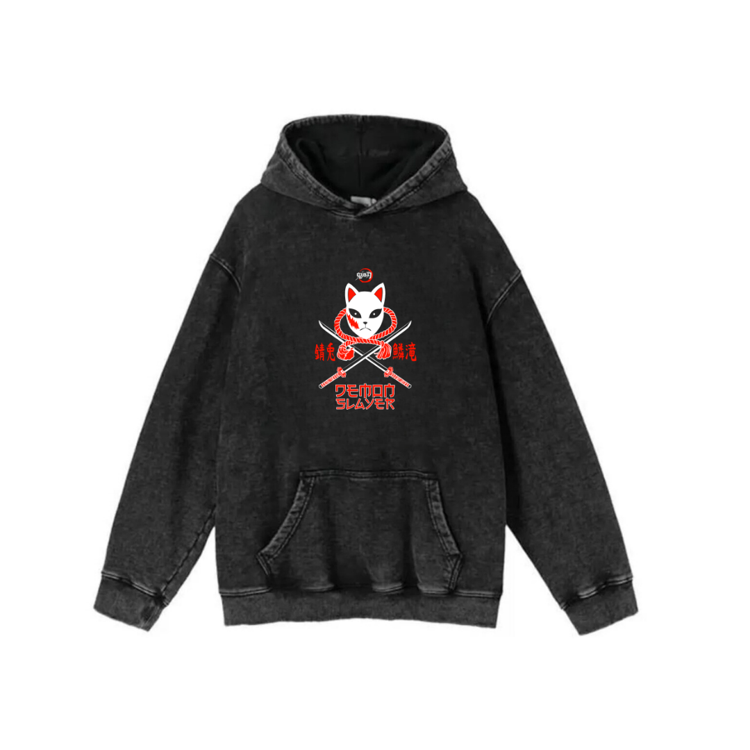 ESC BUTİK Yıkamalı Kumaş Anime Demon Slayer Kapüşonlu Hoodie Sweatshirt