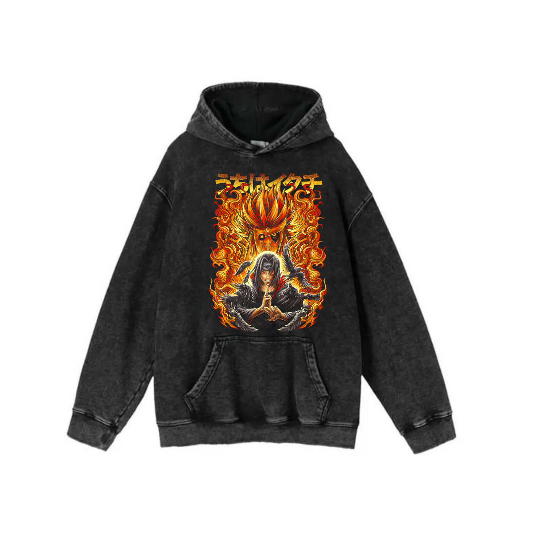 ESC BUTİK Yıkamalı Kumaş Anime Naruto Itachi Kapüşonlu Hoodie Sweatshirt