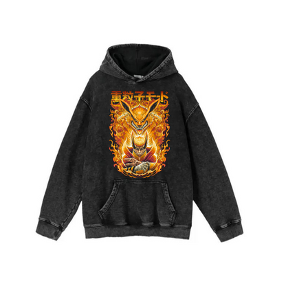 ESC BUTİK Yıkamalı Kumaş Anime Naruto Kapüşonlu Hoodie Sweatshirt