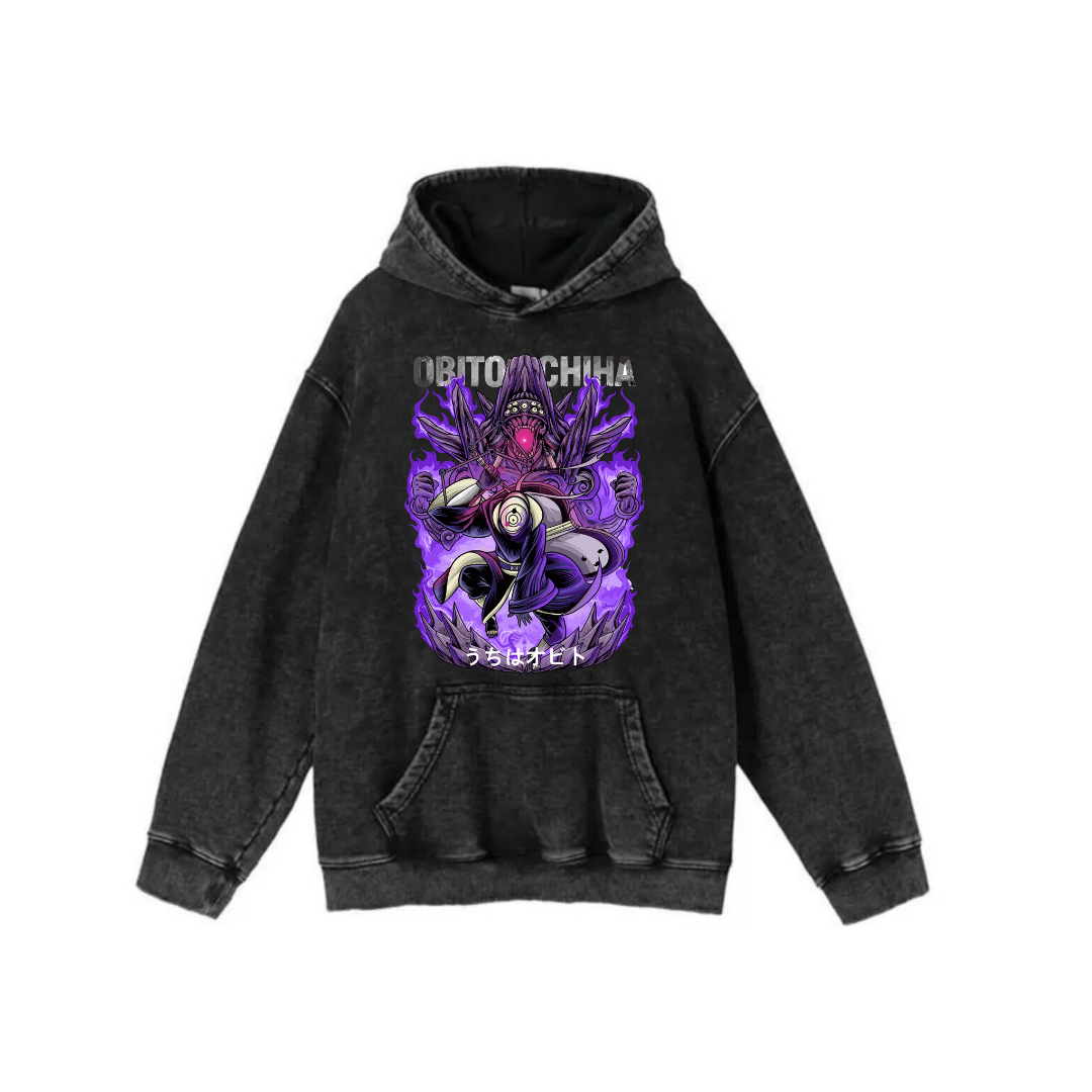 ESC BUTİK Yıkamalı Kumaş Anime Naruto Obita Uchiha Kapüşonlu Hoodie Sweatshirt