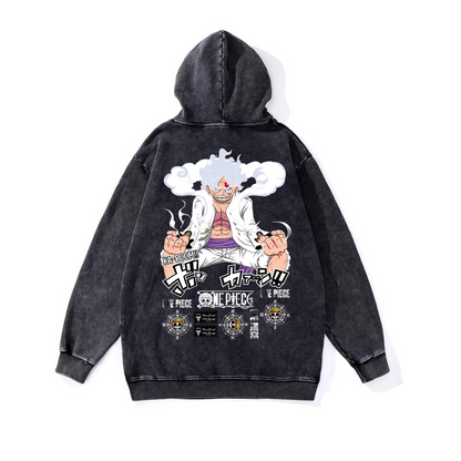 ESC BUTİK Yıkamalı Kumaş Anime One Piece Gear Five Kapüşonlu Hoodie Sweatshirt