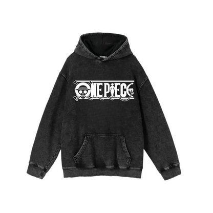 ESC BUTİK Yıkamalı Kumaş Anime One Piece Kapüşonlu Hoodie Sweatshirt