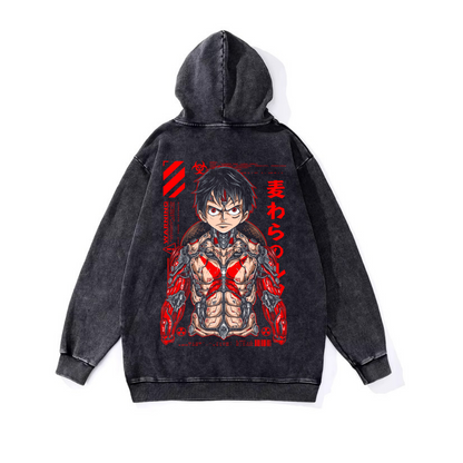 ESC BUTİK Yıkamalı Kumaş Anime One Piece Luffy Kapüşonlu Hoodie Sweatshirt