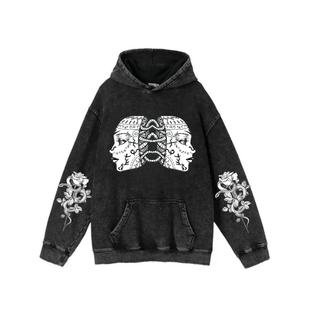 ESC BUTİK  Yıkamalı Kumaş Gothic Girl Kapüşonlu Hoodie Sweatshirt