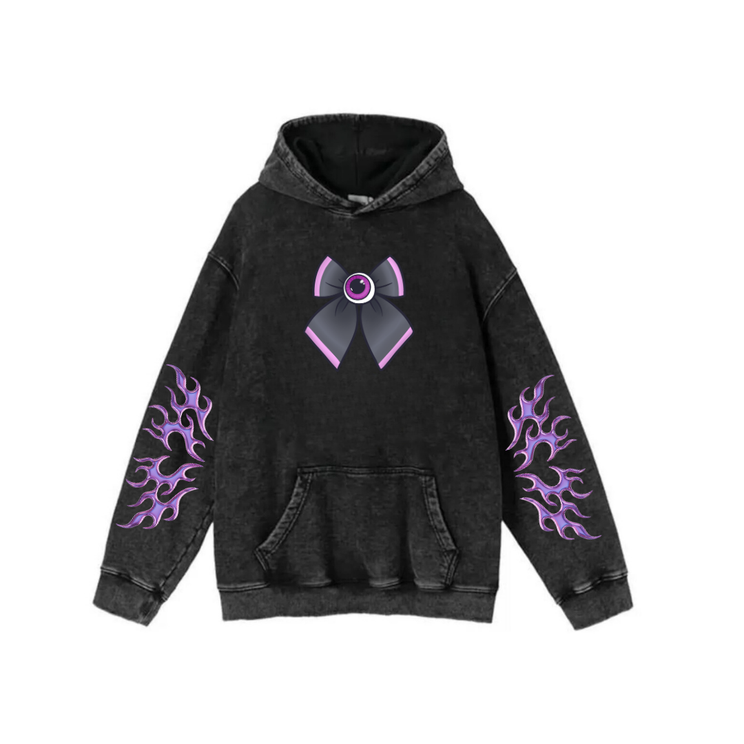 ESC BUTİK  Yıkamalı Kumaş Gothic Ribbon Kapüşonlu Hoodie Sweatshirt