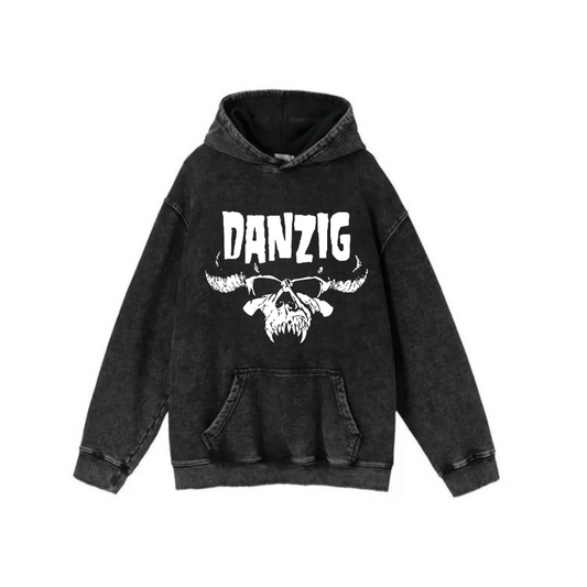 ESC BUTİK Yıkamalı Kumaş Rock Serisi Danzıg Kapüşonlu Hoodie Sweatshirt