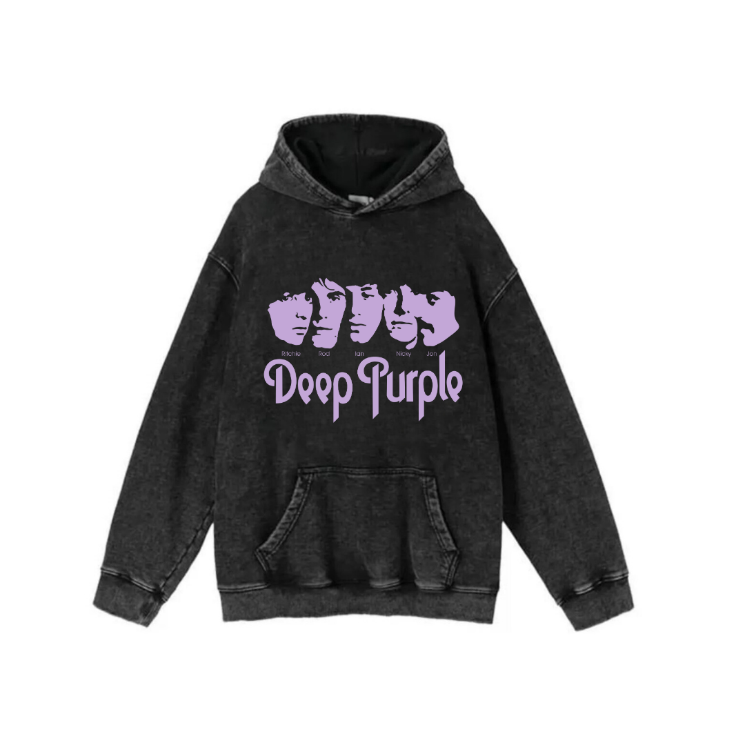 ESC BUTİK Yıkamalı Kumaş Rock Serisi Deep Purple Kapüşonlu Hoodie Sweatshirt