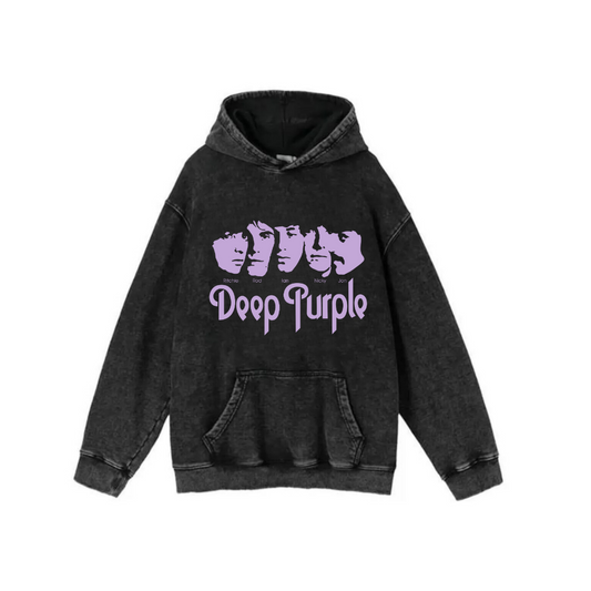 ESC BUTİK Yıkamalı Kumaş Rock Serisi Deep Purple Kapüşonlu Hoodie Sweatshirt