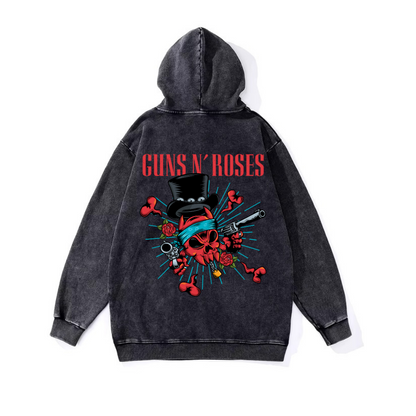 ESC BUTİK  Yıkamalı Kumaş Rock Serisi Guns'n Roses Kapüşonlu Hoodie Sweatshirt