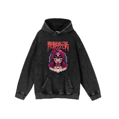 ESC BUTİK Yıkamalı Kumaş Rock Serisi Horizon Kapüşonlu Hoodie Sweatshirt