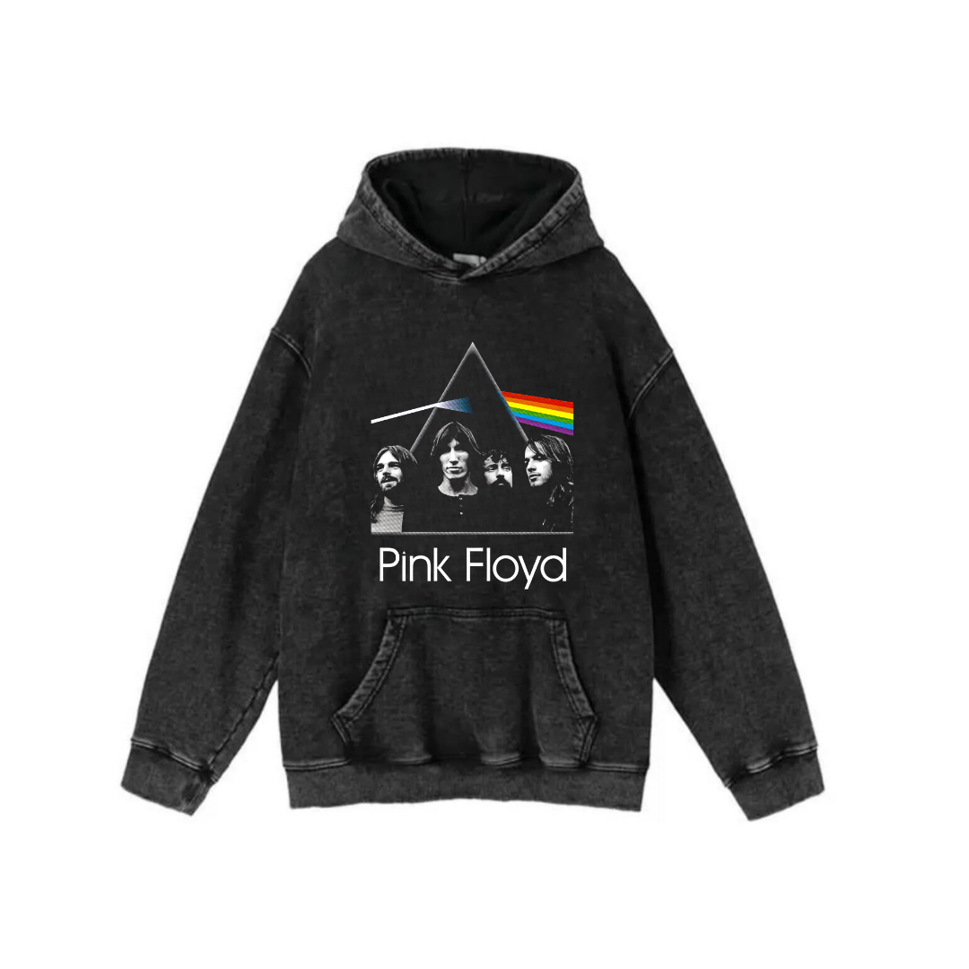 ESC BUTİK  Yıkamalı Kumaş Rock Serisi Pink Floyd Kapüşonlu Hoodie Sweatshirt