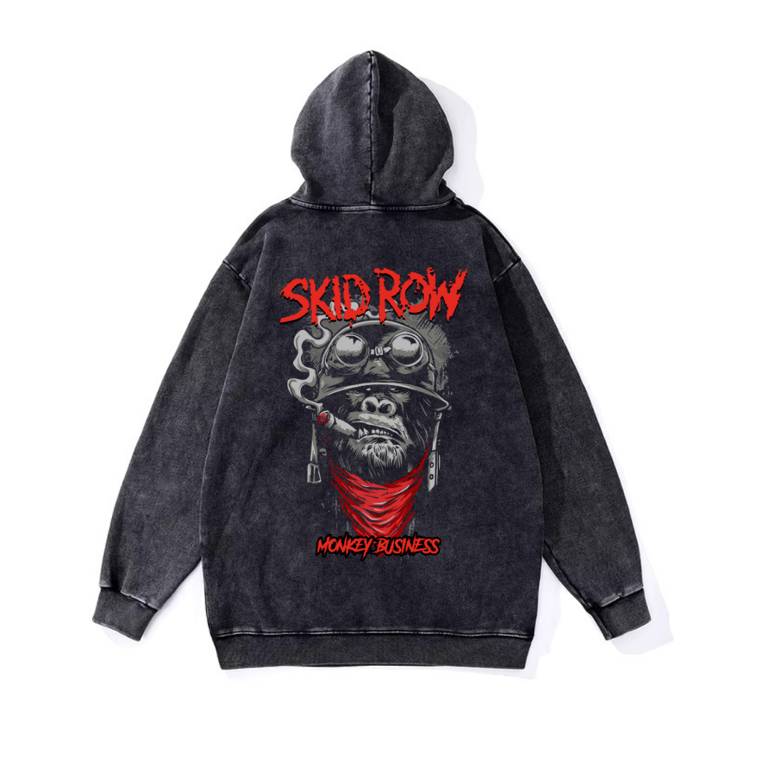 ESC BUTİK Yıkamalı Kumaş Rock Serisi Skidrow Kapüşonlu Hoodie Sweatshirt