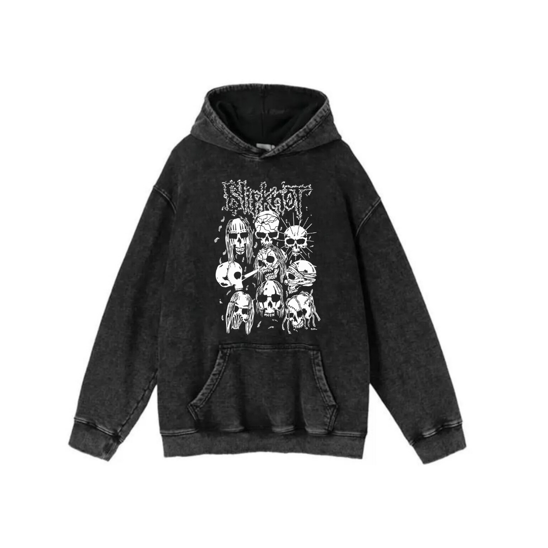 ESC BUTİK Yıkamalı Kumaş Rock Serisi Slipknot Kapüşonlu Hoodie Sweatshirt