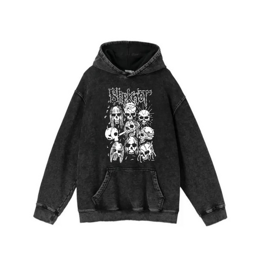 ESC BUTİK Yıkamalı Kumaş Rock Serisi Slipknot Kapüşonlu Hoodie Sweatshirt