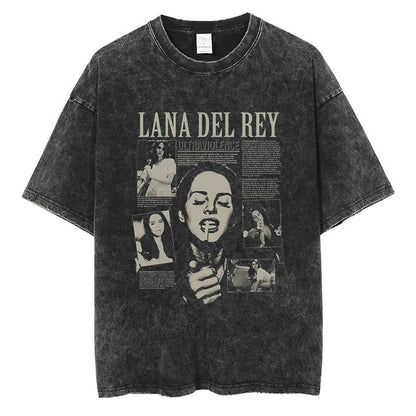 ESC BUTİK Yıkamalı Lana Del Rey  Baskılı Unisex Oversize Vintage T-shirt